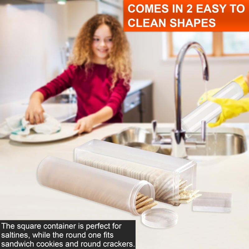 Home-X Set of 2 - Saltine Cracker Sleeve Storage Container / Cookie Stay Fresh Keeper, 1 Round and 1 Square - Image 5